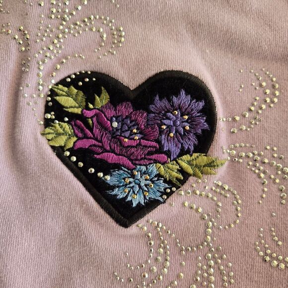 Granny Core Sweatshirt Lavender Purple Floral Sequin Embroidered Women’s XL - Picture 3 of 6